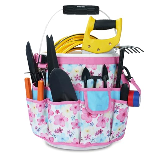 MELOTOUGH Bucket Caddy Organizer Bucket Tool Organizer for Garden Tools Fit 3.5 to 5 Gallon Bucket (Pink Flower) - color: Pink Flower
