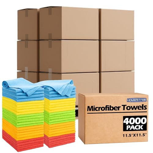 Microfiber Cleaning Cloth, 4000 Pack Cleaning Rags Microfiber Towel Bulk Absorbent Lint-Free WashCloths, All-Purpose Towels for Cars, Shop, Automotive, Garage, Home Kitchen 11.5"*11.5" - color: Assorted, style: 4000 Pack