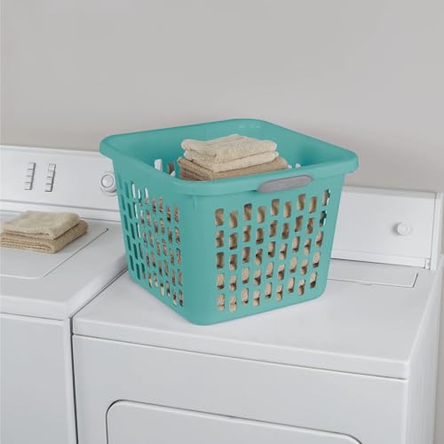 1.5 Bushel Square Plastic Laundry Basket with Two Comfortable Handles, Teal Green