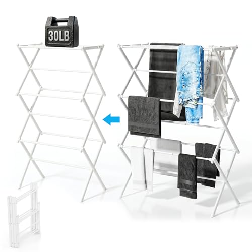 3-Tier Foldable Clothes Drying Rack Adjustable (15.75in-29in W), Laundry Drying Rack Collapsible Easy Assembly, Small Folding Portable Air Dryer for Laundry Indoor Outdoor 40"x29"x13"