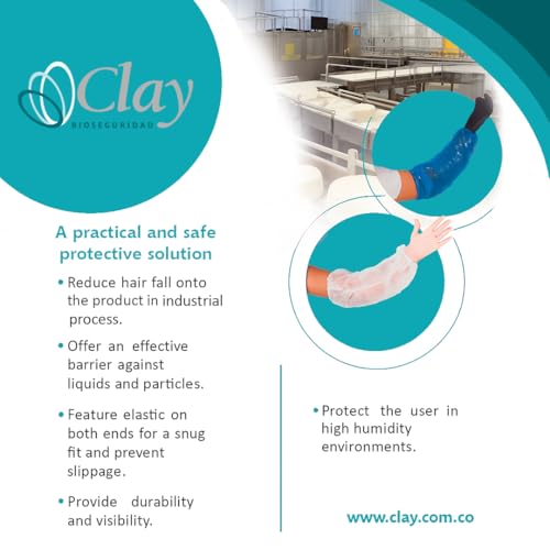 CLAY Disposable Plastic Sleeves – Arm Covers with Elastic Ends, White Poly Protective Oversleeves for Food Handling & More - Blue 100 Units