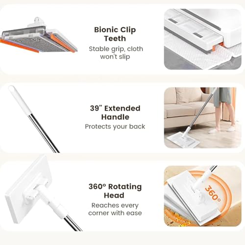 Wall Cleaner Mop for Hard-to-Reach Areas | Zero-Touch Cloth Changing | 39" Extendable Handle 360° Swivel Head Multi-Surface Dust Mop for Bathroom Wall Floor Gap Cleaning (1 mini mop+5 Cloths) - size: 1 mini mop+5 cloths