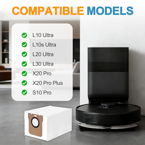 14 Packs Vacuum Dust Bag Compatible with Dreame L10 Ultra / L10s Ultra / L20 Ultra / L30 Ultra / X20 Pro / X20 Pro Plus Robot Vacuum, 3L Large Capacity Auto-Seal Replacement Bag Accessories Set
