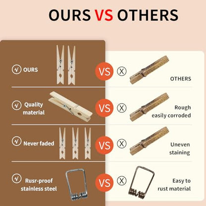 KTOJOY Wooden Clothes Pins,50 Pack, 2.9 Inch, Large Natural Birchwood Rust, Moisture Resistant Clothes Pegs, Heavy Duty Clothespins,Clothes Pins for Craft, Clips for Pictures