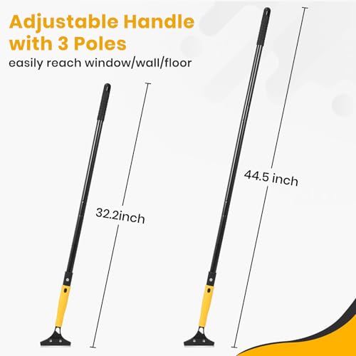 Heavy Duty Floor Scraper with 44.5” long handle, 4” Scraper Tool with 10 Replacement Metal Razor Blades, Paint Scraper for Cleaning Gum Glass Wall Tile Glue Linoleum Stove Top