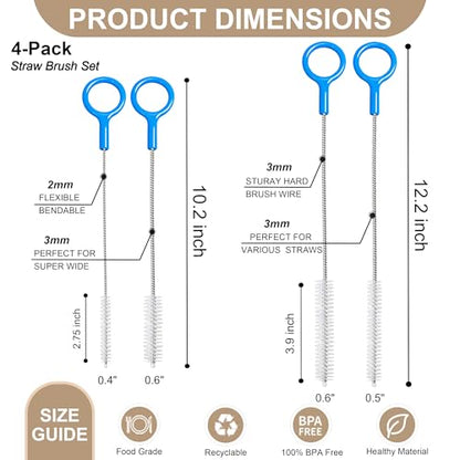 Straw Cleaner Brush Set Include 2 Size(12+10 Inch),Straw Brush Cleaner with 3mm Thick 304 Steel Wire,Straw Cleaning Brush for Baby Bottle,Stanley Straw Cleaner Brush for 20/30/40oz Stanley Cups.