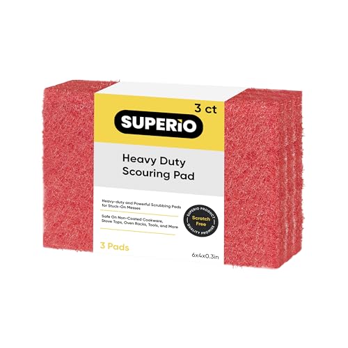 Scouring Pad Non-Scratching Scrubber Non-Scratch Cleaning Scrub Pads Heavy Duty Scouring Pad Reusable Kitchen Scrubbing Pad Pack of 3 Red, by Superio - color: Red, size: 3-pack