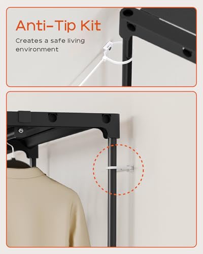 CASAMAYA Clothes Rack, Portable Closet, 44.9 Inch Large Capacity Wardrobe Closet, Clothes Storage Organizer with Shelves and 2 Hanging Rods, Easy to Assembly, Black PCT021B01 - size: 44.9"L x 16.9"W x 77.6"H