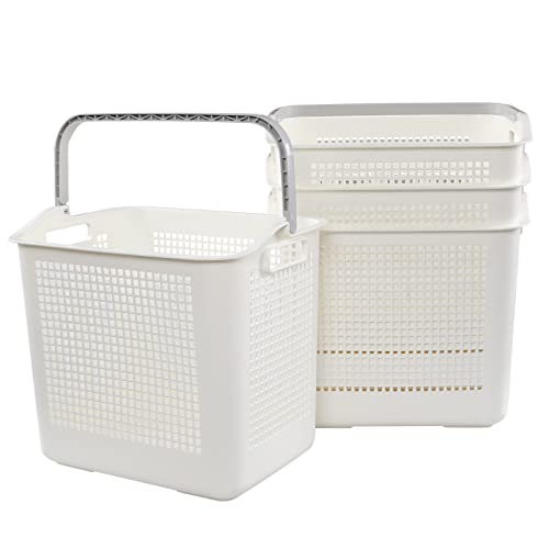 42 L Plastic Laundry Baskets with Handles, White Plastic Hamper for Clothes, 4 Packs