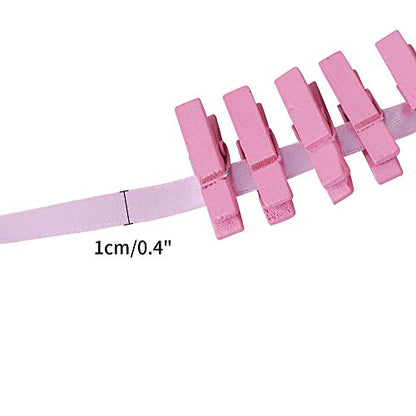 jijAcraft 1.4Inch Mini Clothes Pins - 100Pcs Wooden Clothespins with Ribbon - color: Pink, size: 1.4 inch, 100 pcs