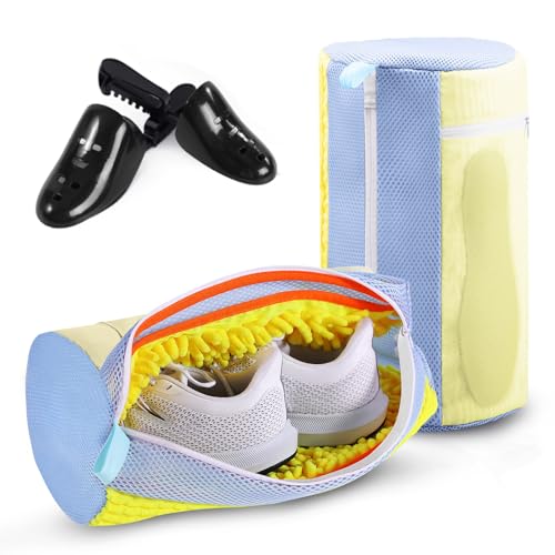 Shoe Bag for Washing Machine and Dryer - 2PCS XXL Reusable Shoe Laundry Bag with Shoe Tree - Chenille Microfiber 360°Deep Cleaning Bag for Sneakers Tennis Delicate Shoes - Yellow 15.35 × 7.5 Inches - color: Yellow