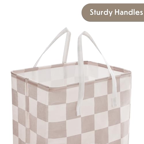 Ohocut Checkered Laundry Hamper, Pack of 2, Large Beige Khaki Collapsible Cloth Hampers Basket for Storage Organization Cute Aesthetic, 2 x 75L - color: Beige