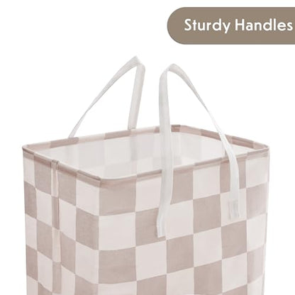 Ohocut Checkered Laundry Hamper, Pack of 2, Large Beige Khaki Collapsible Cloth Hampers Basket for Storage Organization Cute Aesthetic, 2 x 75L - color: Beige