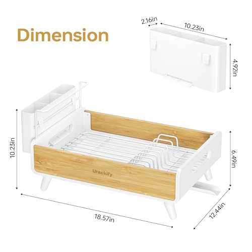 Urackify Bamboo Dish Drying Rack for Kitchen Counter, Stainless Steel,White - color: White, size: 1 Tier