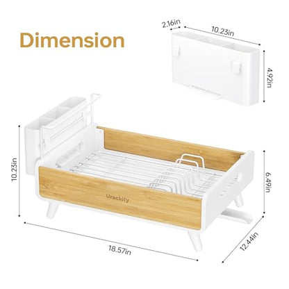 Urackify Bamboo Dish Drying Rack for Kitchen Counter, Stainless Steel,White - color: White, size: 1 Tier
