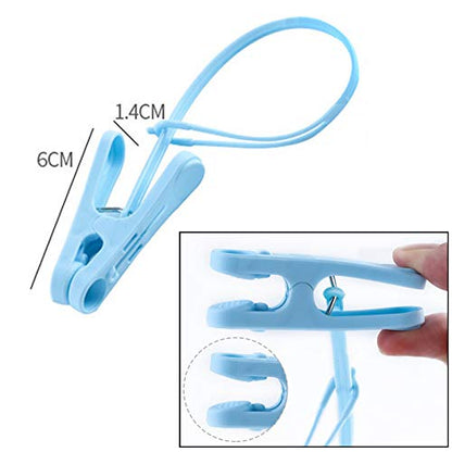 24Pcs Clothes Pins with Plastic Rope, Clothesline Drying Clothing Clips - color: Blue,white-24pack
