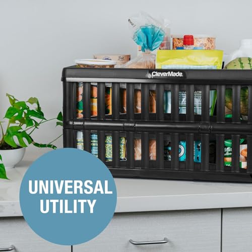 CleverMade Collapsible Utility Crates, 60L Storage Crate, 3 Pack, Obsidian - color: Obsidian, size: 60L - 3 Pack