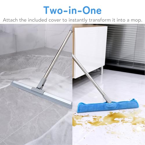 DrDirt Floor Squeegee | 120cm/47in Silicone Magic Broom with Microfiber Mop | Squeegee for Floor Cleaning | Microfiber Duster with Extension Pole for Indoor Water | Dust & Glass Quick Drying - size: Silicone Squeegee（16-inch）