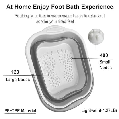 Collapsible Foot Bath Basin for Soaking Feet, Foot Soak Tub, Plastic Foot Bucket with Handles and Massage Acupoint for Pain Relief,Pedicure,Home Spa Treatment (White)