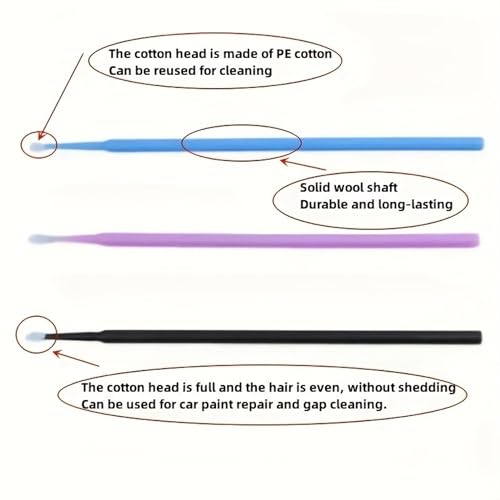 100PCS Mini Detail Brushes Purple Micro Applicators Fine Tip Cleaning Swabs with Clear Pouch for Adult Car Air Vent Detailing Model Craft Paint Repair
