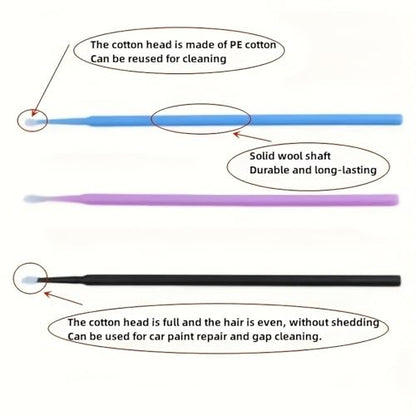 100PCS Mini Detail Brushes Purple Micro Applicators Fine Tip Cleaning Swabs with Clear Pouch for Adult Car Air Vent Detailing Model Craft Paint Repair