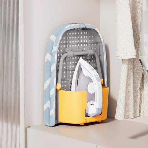 Small Ironing Board, Foldable Tabletop Ironing Board with Iron Holder and Silicone Iron Rest Pad for Small Spaces - color: Blue White Wave