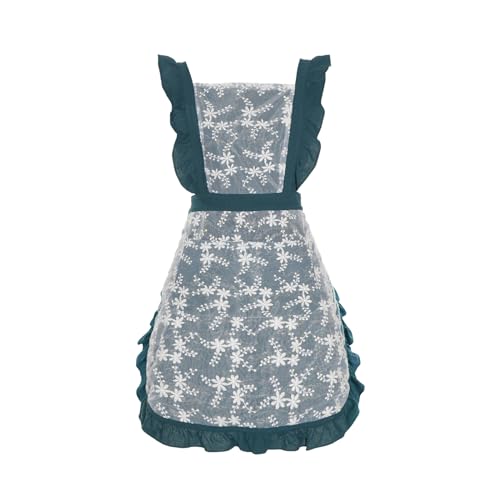 Pinknoke Vintage Pinafore Aprons for Women with Pockets for Kitchen - color: Ocean Blue