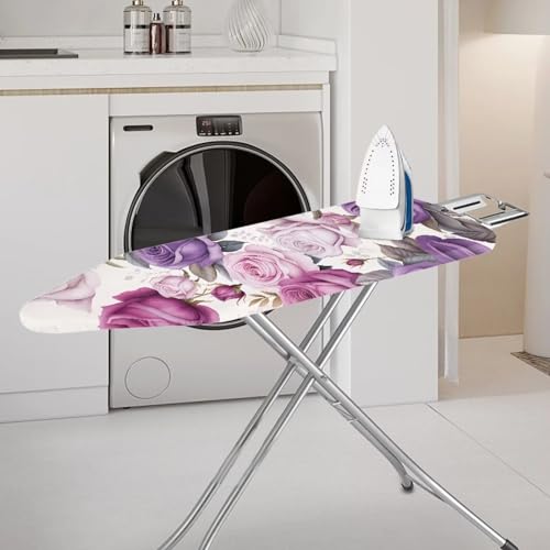 Purple Rose Iron Board Cover Stretch Dust Covers Standard Size Ironing Board Protector with Elastic Edges Home Decoration Table Top Ironing Board Cover Thickened 15x54 Inch - color: Purple Rose