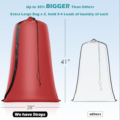 Coomee Heavy Duty Laundry Bag, 2 Pack XL Nylon Laundry Bags with Straps - color: Red, size: 41" x 28" x 1"
