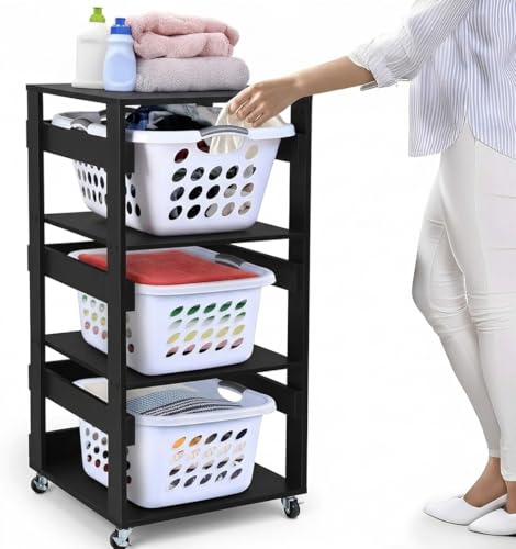 Laundry Basket Holder Shelf, Stackable Laundry Sorter (Black, 3 Tier) - color: Black, size: 3 Tier