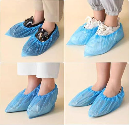 100 Pack Shoe Covers Disposable Non Slip, Premium Waterproof and Recyclable Shoe Booties Covers for Indoors, Fits Up To 9 US Men and 11 US Women Size, 50 Pairs Elastic Caps Plastic Shoe Covers