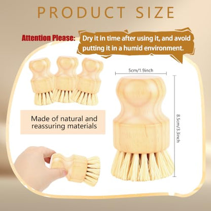 24 Pack Bamboo Dish Scrub Brushes Set Kitchen Brushes Scrubber Pot Pans Cleaning Sisal Bristles Wooden Brushes for Iron Pot Dishwashing Sink Vegetables