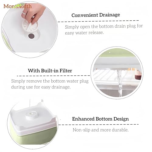 Collapsible Wash Basin 9L, Foldable Dish Tub with Drain Plug, Portable Collapsible Dish Basin, Camping Sink for Washing Dishes, Laundry & Kitchen Use (Green) - color: Green - Set of 1