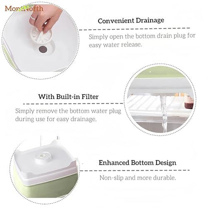 Collapsible Wash Basin 9L, Foldable Dish Tub with Drain Plug, Portable Collapsible Dish Basin, Camping Sink for Washing Dishes, Laundry & Kitchen Use (Green) - color: Green - Set of 1