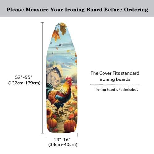 Farm Rooster Ironing Board Cover, Resist Scorching and Staining, 15x54 Heavy Duty Iron Pad Covers Standard Boards with Elastic Edges - color: Farm Rooster