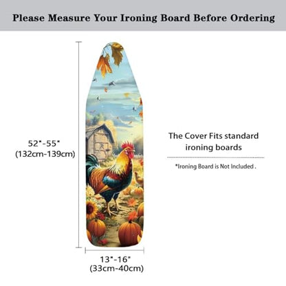 Farm Rooster Ironing Board Cover, Resist Scorching and Staining, 15x54 Heavy Duty Iron Pad Covers Standard Boards with Elastic Edges - color: Farm Rooster