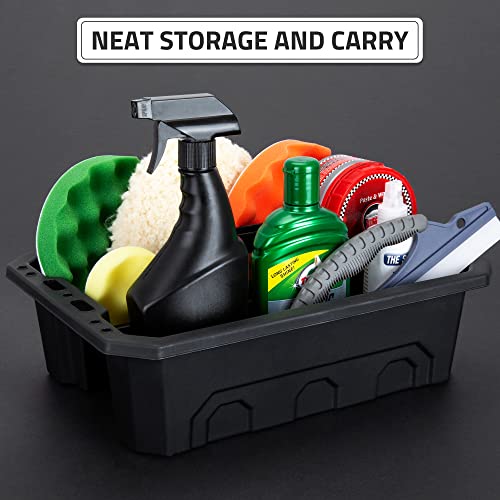 CANOPUS Storage Tray Tote with Functional Holes - 2 PCs Plastic Cleaning Caddy with Handle, Portable Caddy, Undersink Storage for Kitchen, Shoe Cleaning Box, Products Organizer, Black - color: Black
