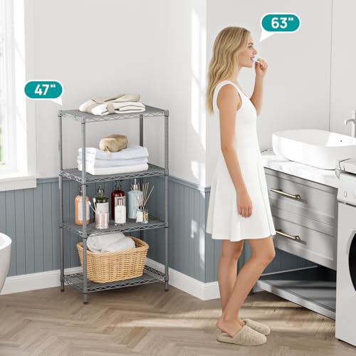 SINGAYE 4 Metal Shelves Wire Shelving Storage Shelf Adjustable Unit Pantry - color: Grey, size: 4 Tier 14"Dx24"Wx48"H