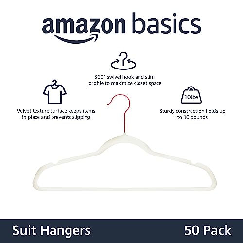 Amazon Basics Slim Velvet Non-Slip Space Saving Suit Clothes Hangers, Closet Organizer, Sturdy Construction, Ivory/Rose Gold, 50-Pack - color: Ivory/Rose Gold, size: Pack of 50