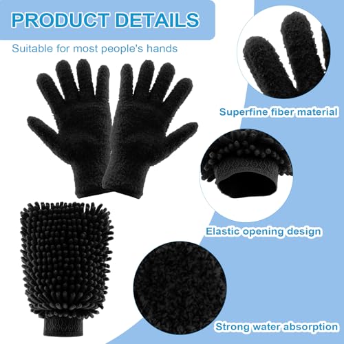 3Pcs Microfiber Dusting Mitt Gloves Microfiber Plant Cleaning Gloves, Black