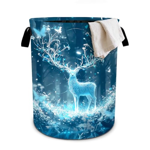 Deer Forest Laundry Basket Collapsible Oxford Cloth Fabric Hamper,Tote Bag Portable Storage Bin for Bedroom Bathroom Laundry Room 19.6x15.7 Inch - color: Deer Forest