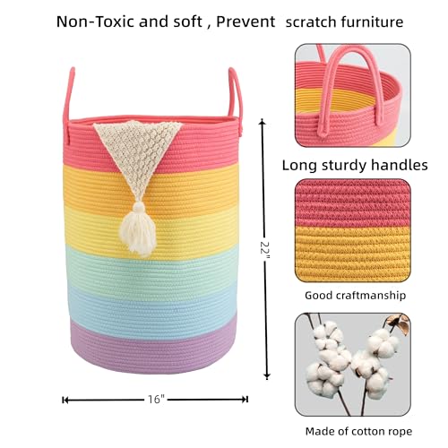 Woven Cotton Rope Laundry Basket Hamper 16" x 22" Large Rainbow - color: rainbow, size: Large