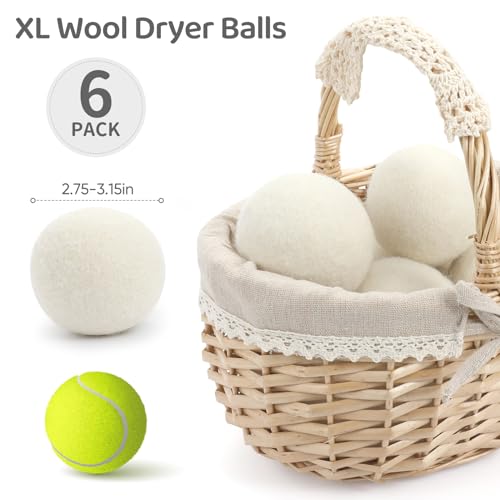 Wool Dryer Balls 6 Pack, Natural Fabric Softener, Dryer Balls Laundry Reusable, Reduces Clothing Wrinkles and Saves Drying Time (White) - color: White