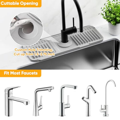 14.6 inch Faucet Mat for Kitchen Sink Splash Guard[7° Slope Fast Self-draining][Snap Lock Fit] Kitchen Sink Area Water Splash Guard Behind Faucet Draining Mat - color: Light Gray, size: 14.6" x 5.5"