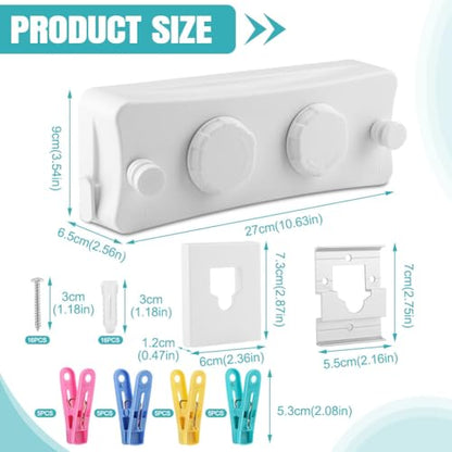 16.7 Ft Retractable Clothesline Indoor & 20Pcs Clothespins, Non-Sagging Wall Mounted Wire Double Clothes Lines, Retracting Outdoor Heavy Duty Clothes Line, for Balcony, Courtyards