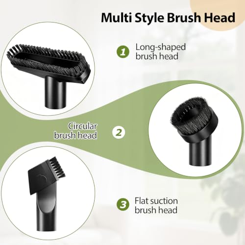 Vacuum Attachments, 4 Pieces, 1-1/4 Inch, Round and Square Brushes, 2-in-1 Suction Brush, 4-Layer Adapter, Universal for Most Vacuum Cleaners