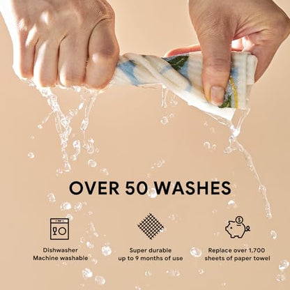 RECYCO Swedish Dishcloths for Kitchen | 5 Pack Daisy Dreams Washable Dish Rags | Cellulose Reusable Cleaning Paper Towels | Absorbent Counter Dish Cloth Sponge Kitchen Wipes, 8" L x 7" W - color: Daisy Dreams - 5 Pack