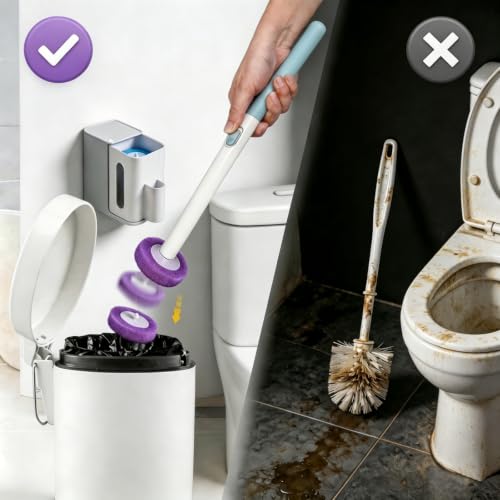 Disposable Toilet Bowl Cleaner Wand with Holder Set, Wall-Mounted