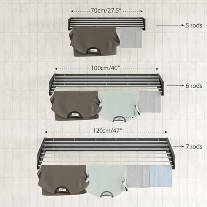 Step Up Laundry Drying Rack (40-INCH Industrial Gray), Wall Mounted, Retractable Clothes Drying Rack, 60lbs Capacity, 20 Linear Ft, with Wall Template and Long Screwdriver Bit - color: Industrial Gray, size: 40" Wide