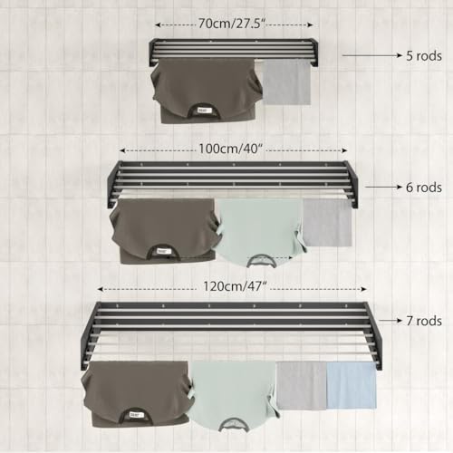 Step Up Laundry Drying Rack (40-INCH Industrial Gray), Wall Mounted, Retractable Clothes Drying Rack, 60lbs Capacity, 20 Linear Ft, with Wall Template and Long Screwdriver Bit - color: Industrial Gray, size: 40" Wide